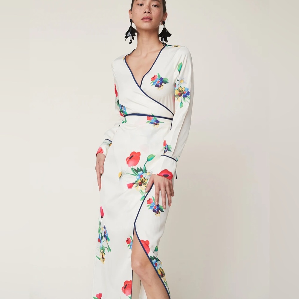 LPA Dress 707 in Poppy Size Medium Wrap Dress Floral Cream White
